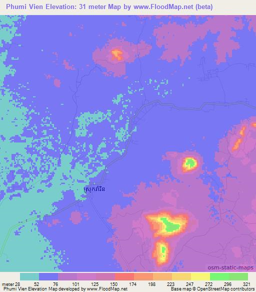 Phumi Vien,Cambodia Elevation Map