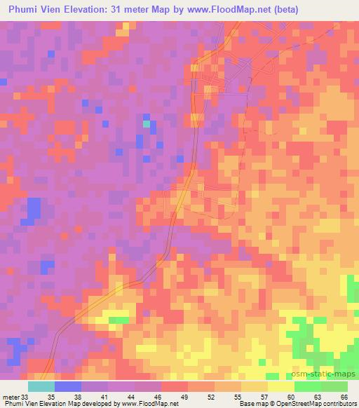 Phumi Vien,Cambodia Elevation Map
