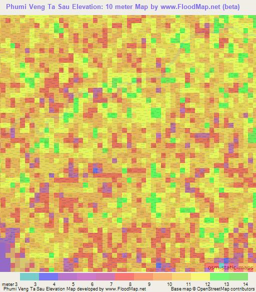 Phumi Veng Ta Sau,Cambodia Elevation Map