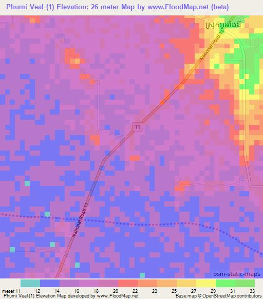 Phumi Veal (1),Cambodia Elevation Map