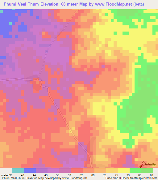 Phumi Veal Thum,Cambodia Elevation Map