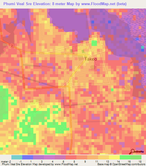 Phumi Veal Sre,Cambodia Elevation Map