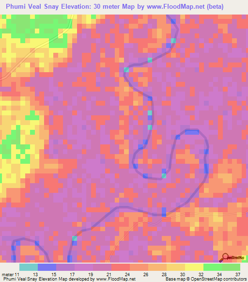 Phumi Veal Snay,Cambodia Elevation Map