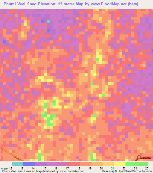 Phumi Veal Snao,Cambodia Elevation Map