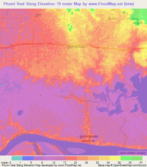 Phumi Veal Sleng,Cambodia Elevation Map