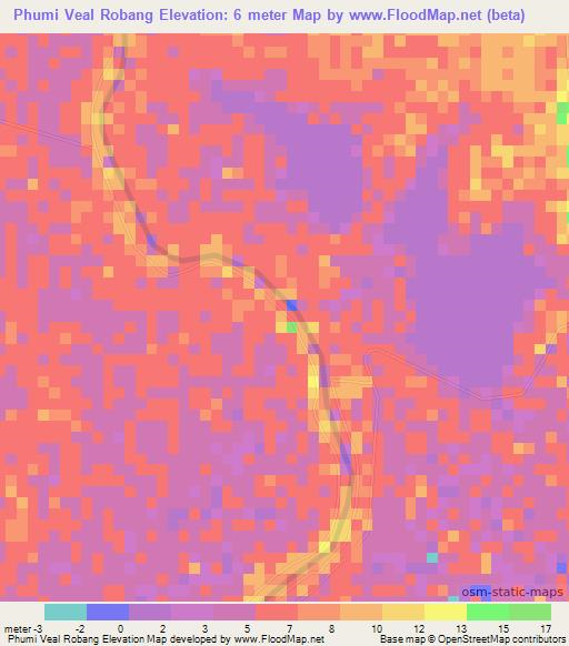 Phumi Veal Robang,Cambodia Elevation Map