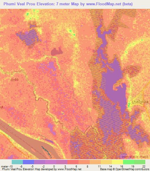 Phumi Veal Prou,Cambodia Elevation Map