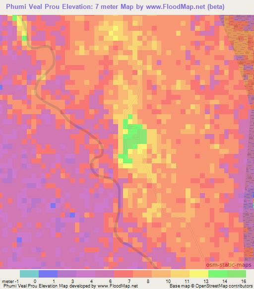 Phumi Veal Prou,Cambodia Elevation Map