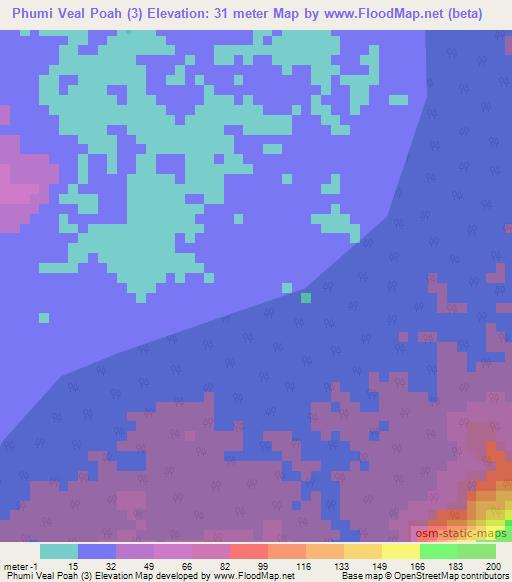Phumi Veal Poah (3),Cambodia Elevation Map