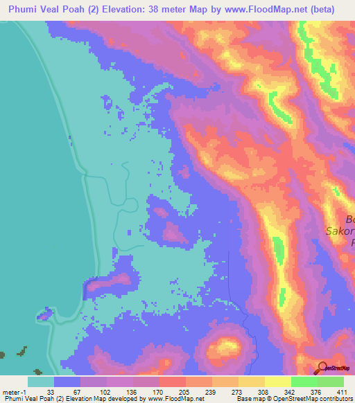 Phumi Veal Poah (2),Cambodia Elevation Map