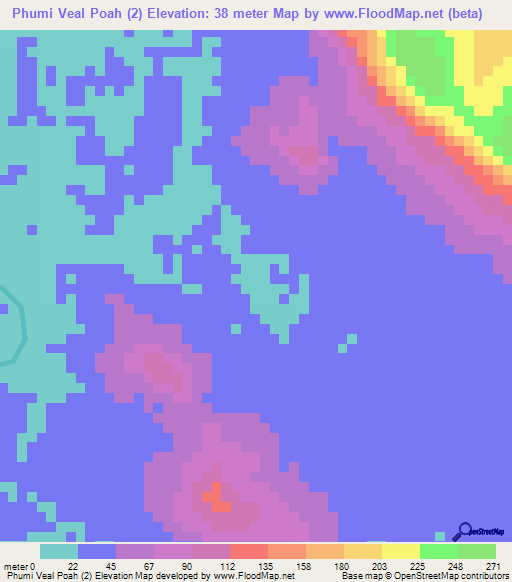 Phumi Veal Poah (2),Cambodia Elevation Map