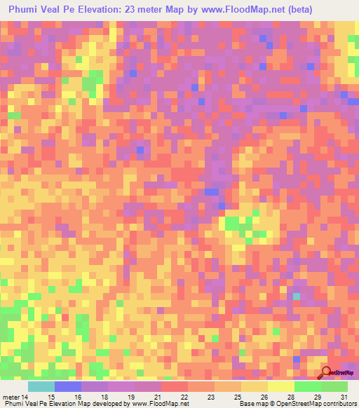Phumi Veal Pe,Cambodia Elevation Map