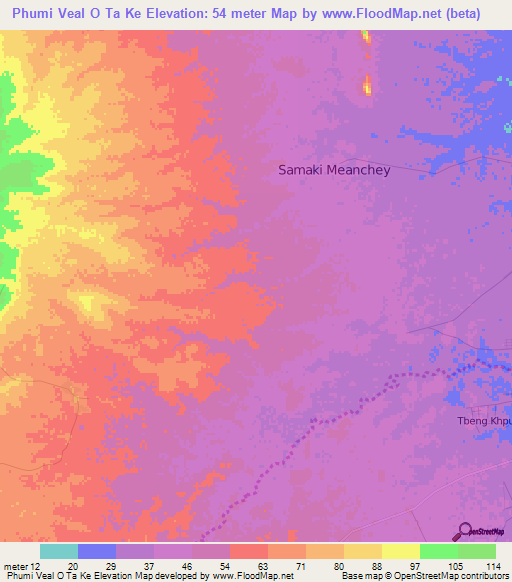 Phumi Veal O Ta Ke,Cambodia Elevation Map