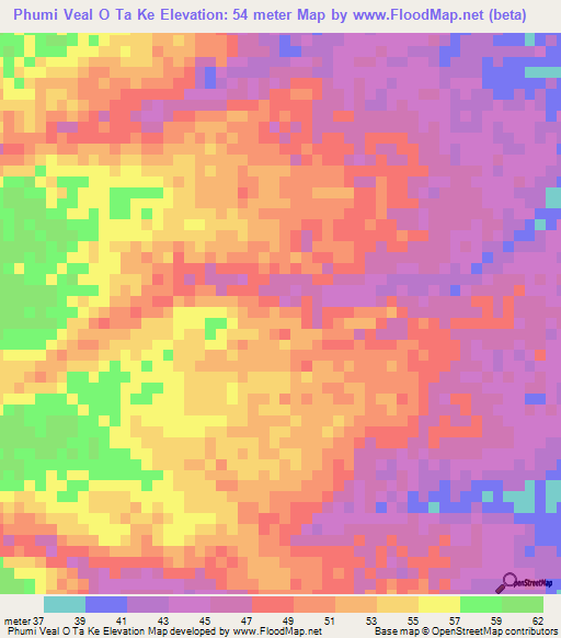 Phumi Veal O Ta Ke,Cambodia Elevation Map