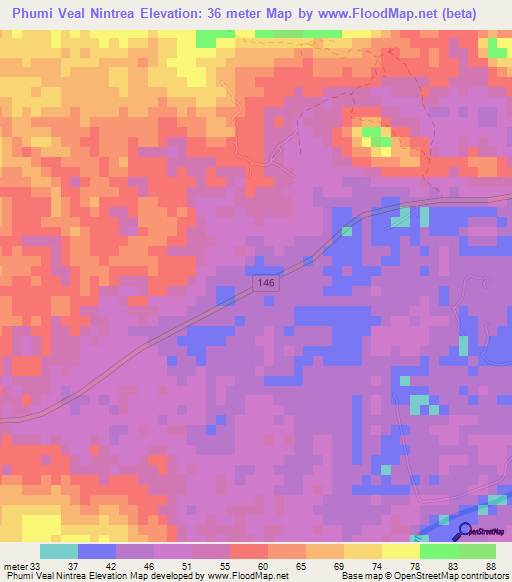 Phumi Veal Nintrea,Cambodia Elevation Map