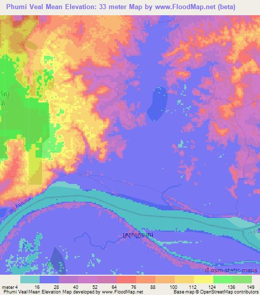 Phumi Veal Mean,Cambodia Elevation Map