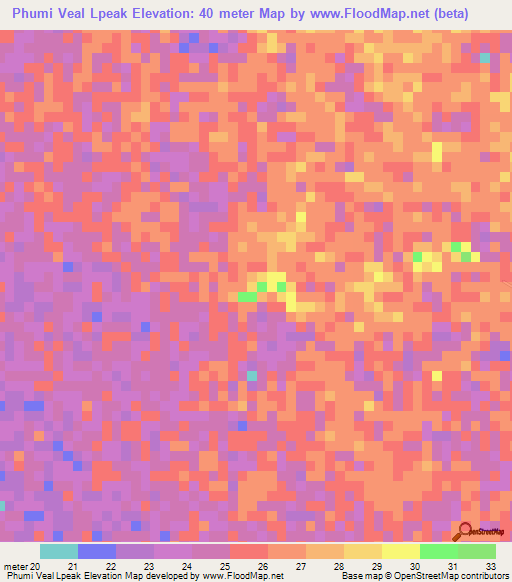 Phumi Veal Lpeak,Cambodia Elevation Map