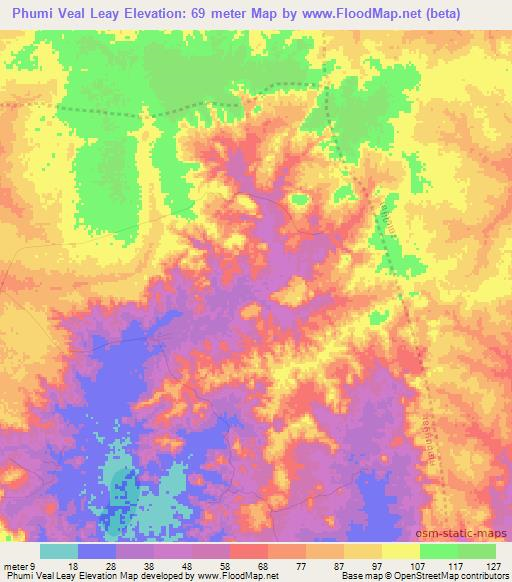 Phumi Veal Leay,Cambodia Elevation Map