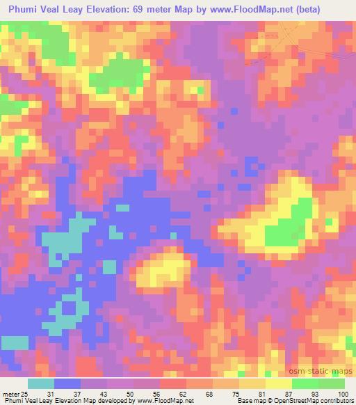 Phumi Veal Leay,Cambodia Elevation Map