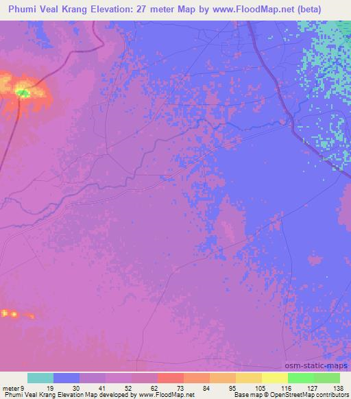 Phumi Veal Krang,Cambodia Elevation Map