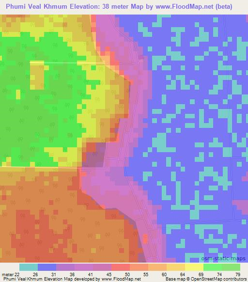 Phumi Veal Khmum,Cambodia Elevation Map