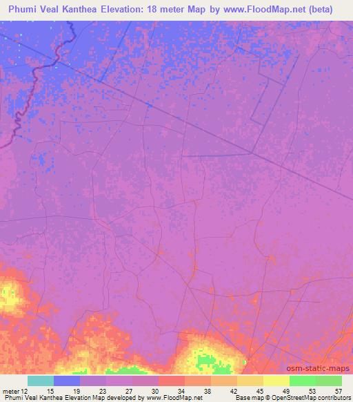 Phumi Veal Kanthea,Cambodia Elevation Map