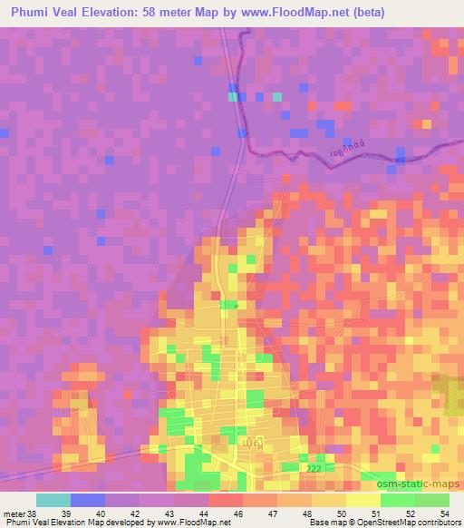 Phumi Veal,Cambodia Elevation Map