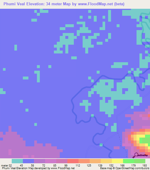 Phumi Veal,Cambodia Elevation Map