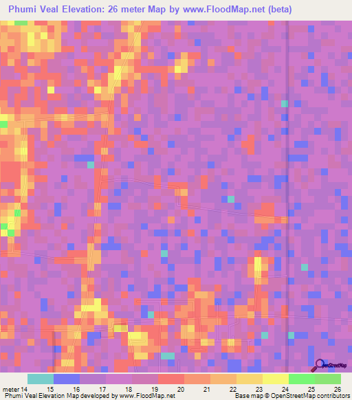Phumi Veal,Cambodia Elevation Map