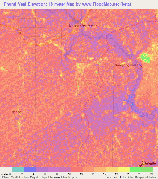 Phumi Veal,Cambodia Elevation Map