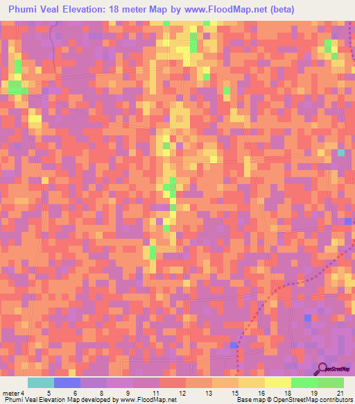 Phumi Veal,Cambodia Elevation Map