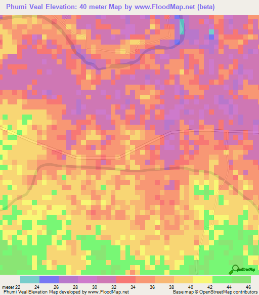 Phumi Veal,Cambodia Elevation Map