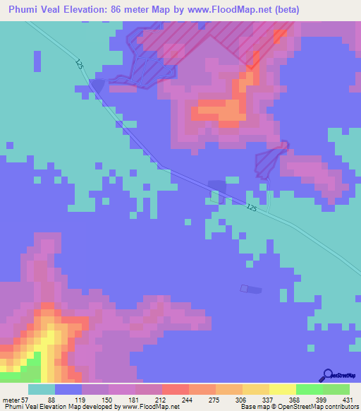 Phumi Veal,Cambodia Elevation Map