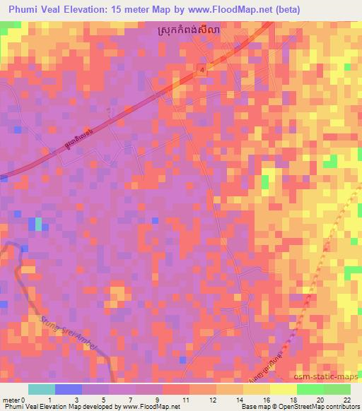 Phumi Veal,Cambodia Elevation Map