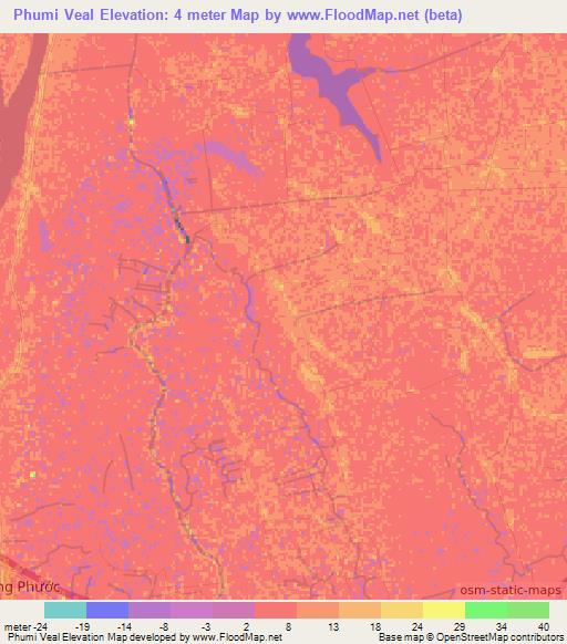 Phumi Veal,Cambodia Elevation Map