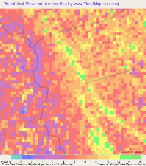 Phumi Veal,Cambodia Elevation Map