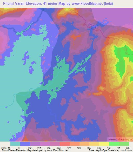 Phumi Varan,Cambodia Elevation Map
