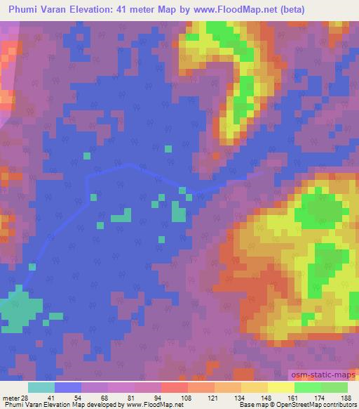 Phumi Varan,Cambodia Elevation Map