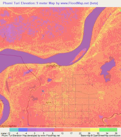 Phumi Turi,Cambodia Elevation Map