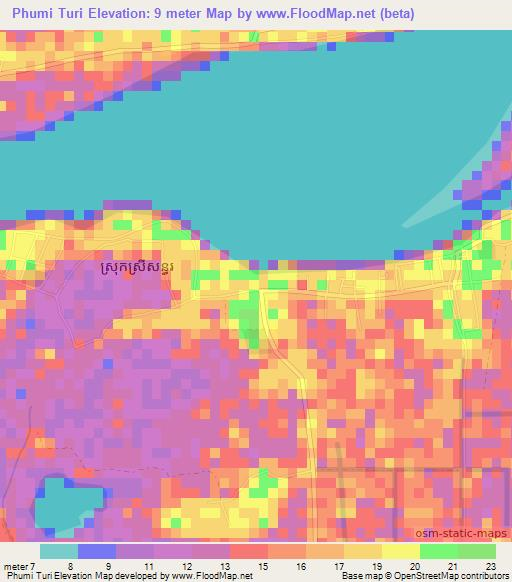Phumi Turi,Cambodia Elevation Map