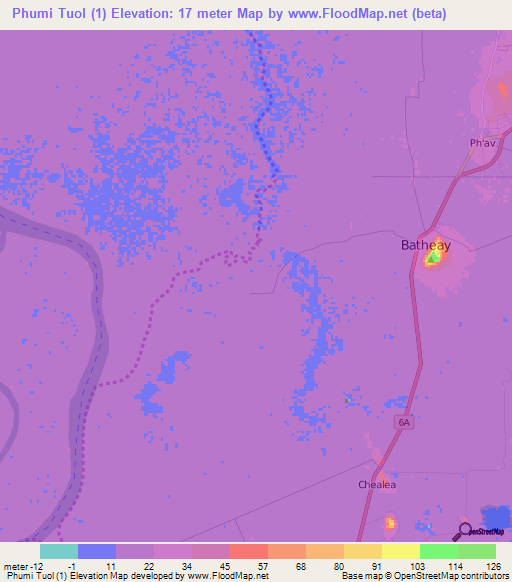 Phumi Tuol (1),Cambodia Elevation Map