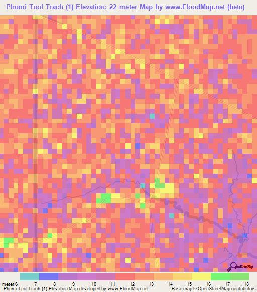 Phumi Tuol Trach (1),Cambodia Elevation Map