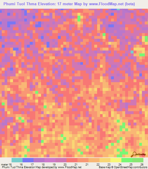 Phumi Tuol Thma,Cambodia Elevation Map