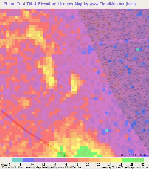 Phumi Tuol Thlok,Cambodia Elevation Map