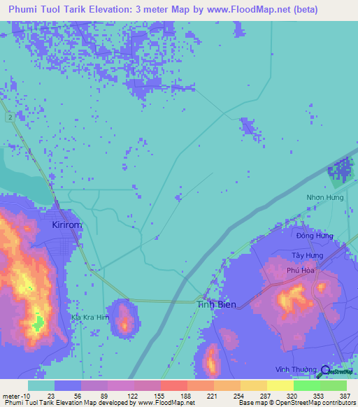 Phumi Tuol Tarik,Cambodia Elevation Map