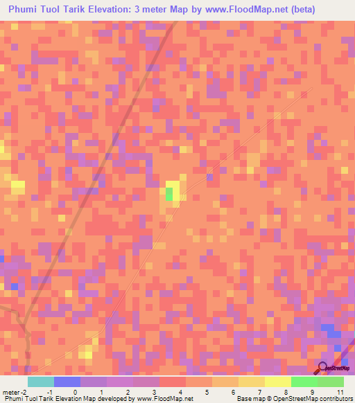 Phumi Tuol Tarik,Cambodia Elevation Map