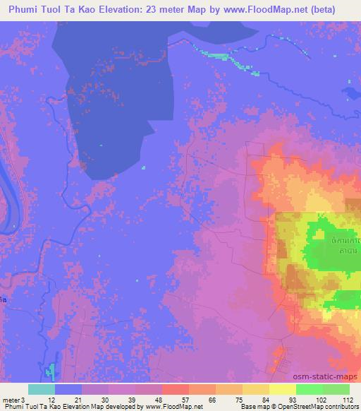 Phumi Tuol Ta Kao,Cambodia Elevation Map