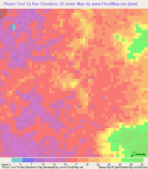 Phumi Tuol Ta Kao,Cambodia Elevation Map