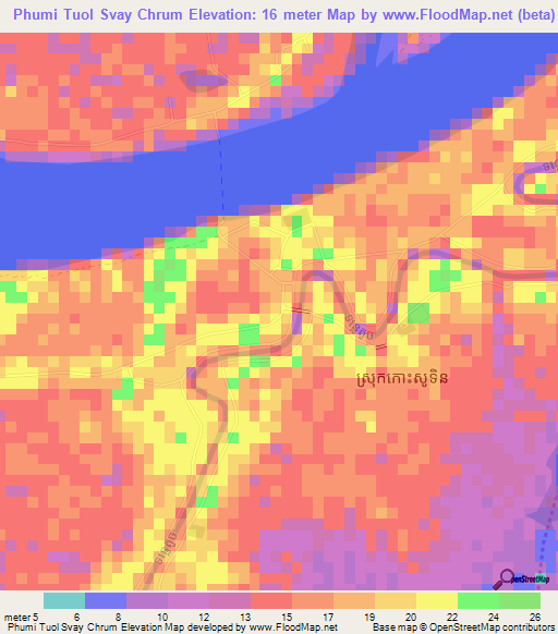 Phumi Tuol Svay Chrum,Cambodia Elevation Map