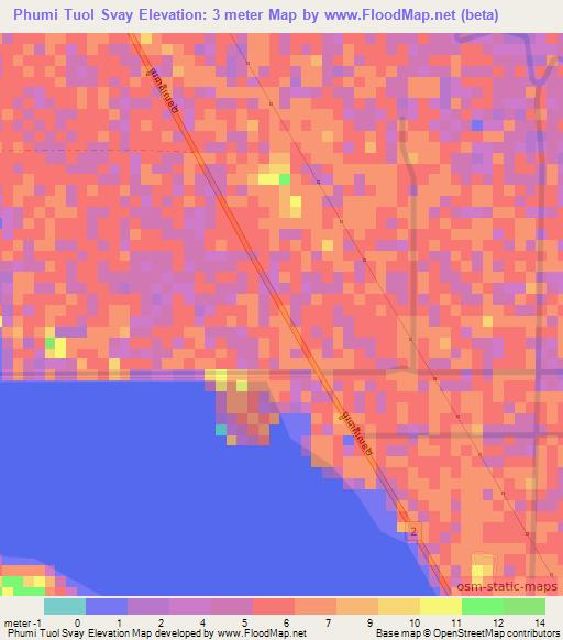 Phumi Tuol Svay,Cambodia Elevation Map
